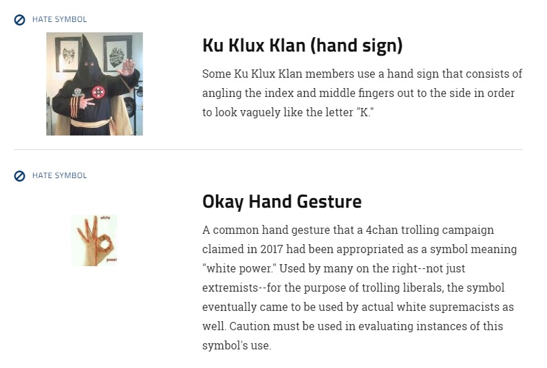 OK' hand gesture, 'Bowlcut' added to hate symbols database