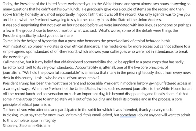 Leaked Memo from Stephanie Grisham Slamming Press for Leaks
