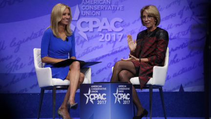 Secretary of Education Betsy DeVos with Kayleigh McEnany of the Trump campaignat CPAC