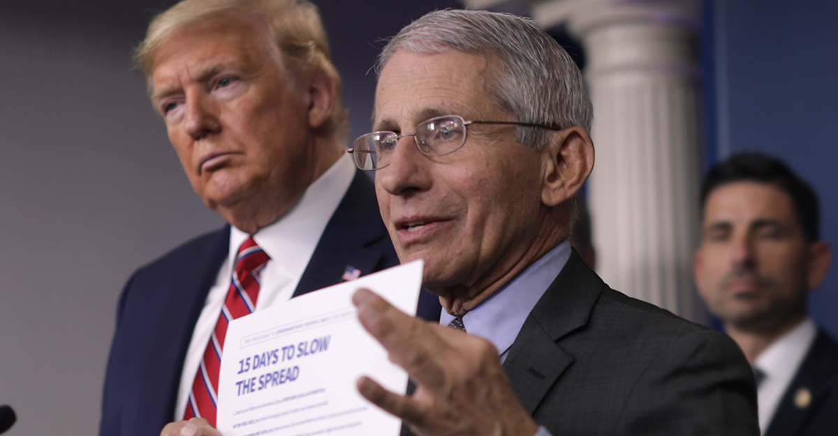 Trump and Fauci discuss the plan for combating coronavirus on March 20, 2020, at the White House