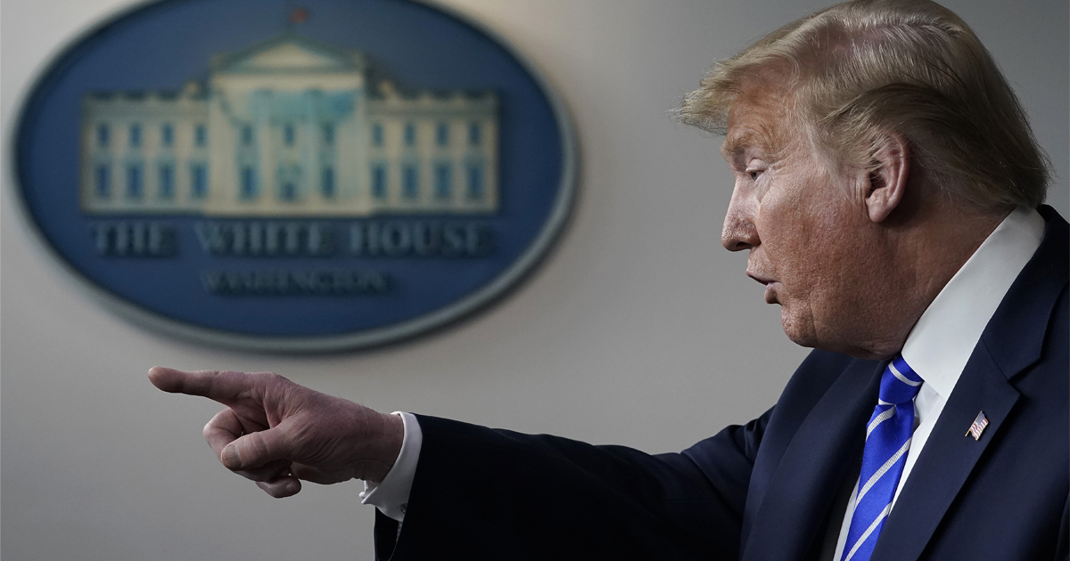 President Donald Trump speaks during daily briefing of the coronavirus task force at the White House on April 23, 2020 in Washington, DC.