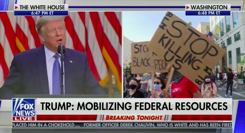 Trump vs. Protestors, Split Screen, Fox News