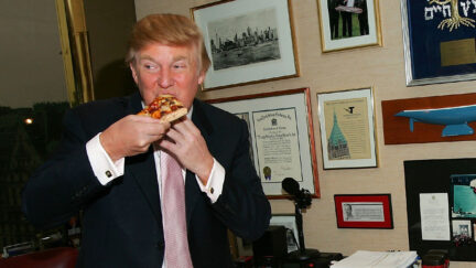 President Donald Trump eats pizza in Trump Tower on April 1, 2005