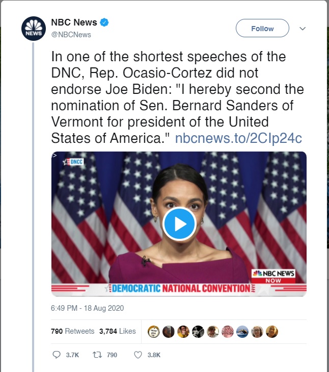 Aoc Rips Nbc News For Tweet On Endorsement At Dnc Convention 7315