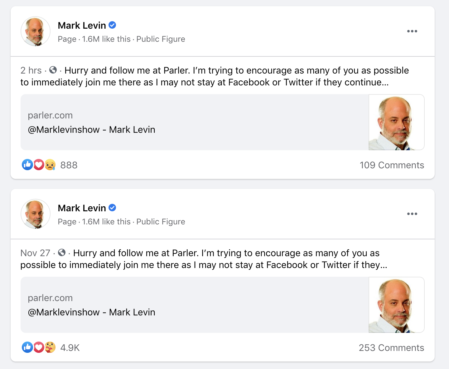 Mark Levin Still On Twitter and Facebook, Pledging to Leave