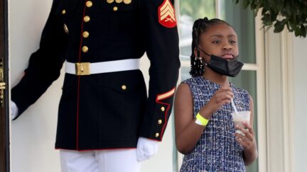 WASHINGTON, DC - MAY 25: Gianna Floyd, daughter of George Floyd, departs the White House following a meeting between members of the Floyd family with U.S. President Joe Biden May 25, 2021 in Washington, DC. Biden met with Floyd's family members for over an hour on the one year anniversary of Floyd's death. (Photo by Win McNamee/Getty Images)
