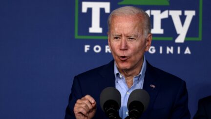 ARLINGTON, VIRGINIA - JULY 23: U.S. President Joe Biden speaks at a campaign event for Virginia gubernatorial candidate Terry McAuliffe (D-VA) at the Lubber Run Community Center on July 22, 2021 in Arlington, Virginia. President Biden joined McCauliffe to help campaign, marking the President’s return to the campaign trail since he entered the White House. (Photo by Anna Moneymaker/Getty Images)