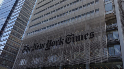 The sign on the west side of the New York Times building at 620 Eighth Ave. April 28, 2016 in New York.