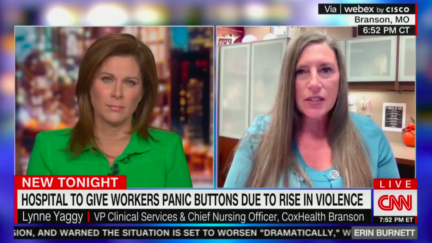 Erin Burnett talks to a nurse implementing panic buttons