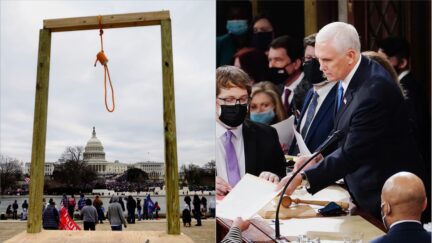 Capitol Gallows and Mike Pence split image