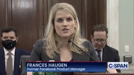 Facebook whistleblower Frances Haugen testifying in front of Senate committee