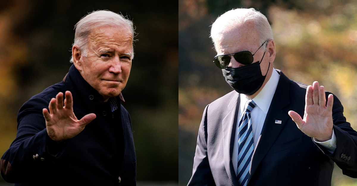 Biden not wearing a mask and wearing mask at different times.
