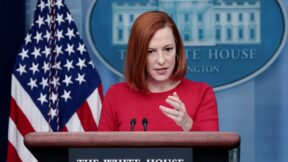 WASHINGTON, DC - FEBRUARY 04: White House press secretary Jen Psaki answers questions during the daily White House briefing on February 04, 2022 in Washington, DC. Psaki answered a range of questions during the briefing relating primarily to the January jobs report, Russia and Biden's appointment of a Supreme Court nominee. (Photo by Win McNamee/Getty Images)