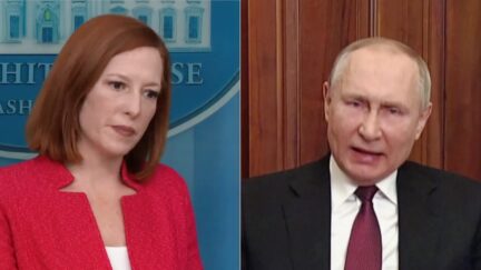 Jen Psaki Vladimir Putin split image