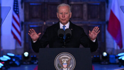 President Joe Biden delivers a speech at the Royal Castle on March 26, 2022 in Warsaw, Poland
