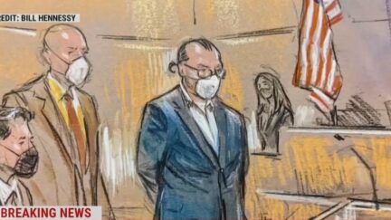 Courtroom sketch on MSNBC on March 8 of Guy Reffitt
