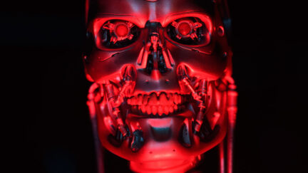 Terminator robot skynet in scary red light