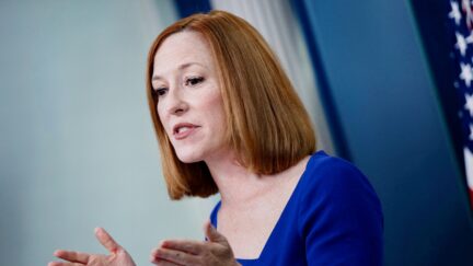 White House Press Secretary Jennifer Psaki speaks during her last daily briefing in the Brady Briefing Room of the White House in Washington, DC, on May 13, 2022. - Principal Deputy Press Secretary Karine Jean-Pierre will replace Psaki as White House spokesperson. (Photo by Brendan Smialowski / AFP) (Photo by BRENDAN SMIALOWSKI/AFP via Getty Images)