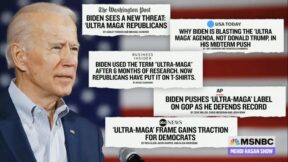 clips of headlines about Biden using 