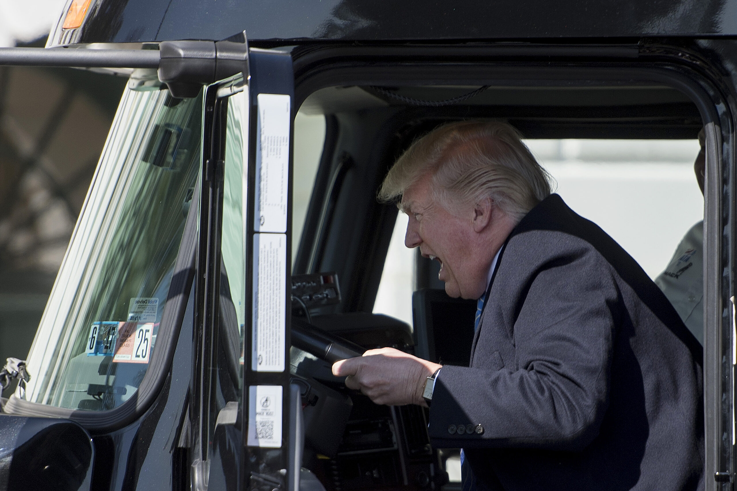 Trump shouting in a truck