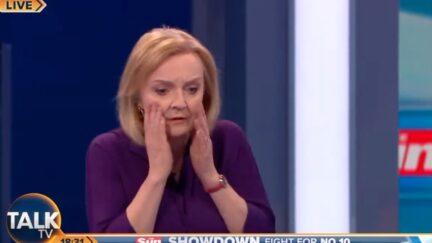 Liz Truss reacts to crash during debate on July 26