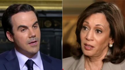 VP Kamala Harris Says Past Democrats Didn't Codify Roe Because We 'Certainly Believed' Issue Was 'Settled' split image with Robert Costa