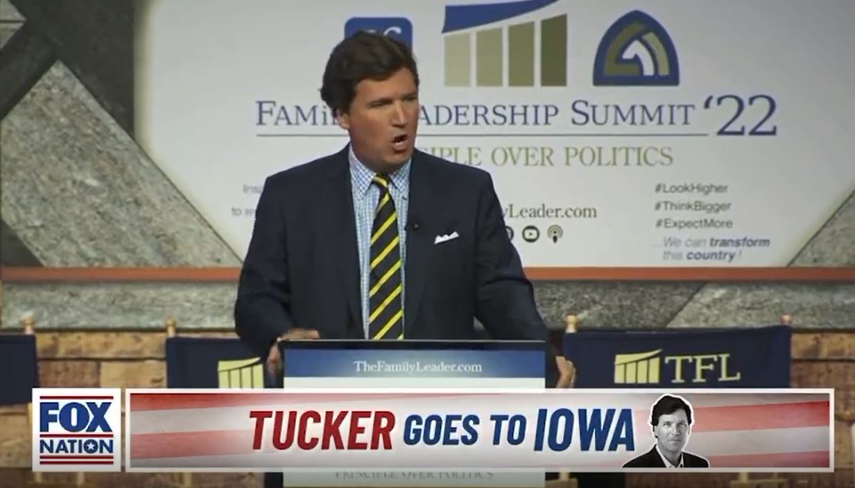 Tucker Carlson in Iowa Talks Ukraine, Gas and Christianity