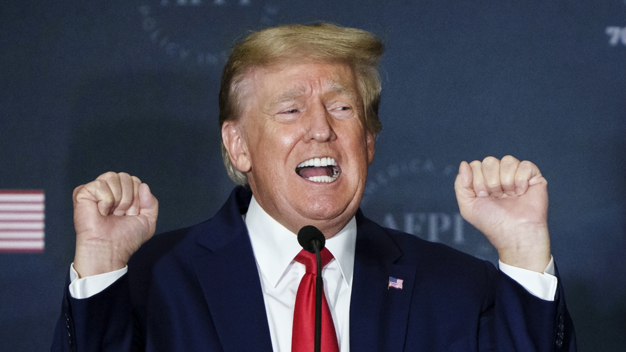 Donald Trump speaks about transgender athletes during the America First Agenda Summit
