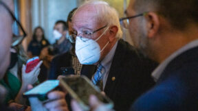 Bernie Sanders Arrives to Senate Chamber for Vote-a-Rama