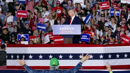 WILMINGTON, NC - SEPTEMBER 23: Former President Donald Trump speaks at a Save America Rally at the Aero Center Wilmington on September 23, 2022 in Wilmington, North Carolina. The 