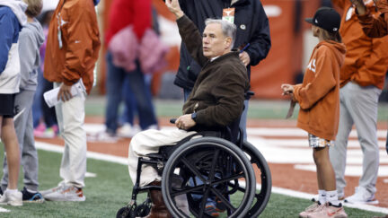 Texas Gov. Greg Abbott on the sidelines at the University of Texas vs. Baylor football game, Nov. 25, 2022