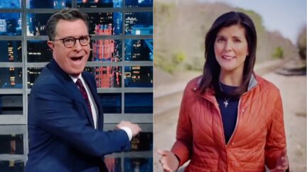'Totally Not Racist!' Colbert Mocks Nikki Haley Campaign Launch Video's Grasp of Her Own Bio