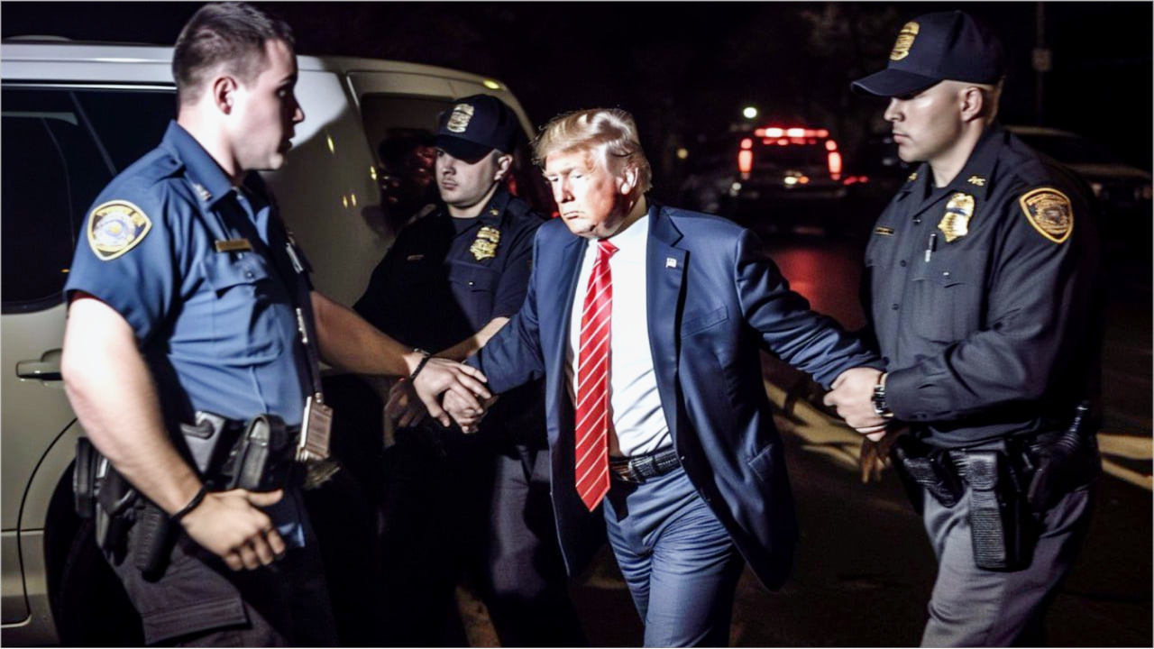 1 'Killing Me!' Trump Haters Having a Field Day With AI-Generated Photos of Cops Nailing and Jailing Trump ar rest nighttime