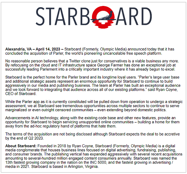 Parler's home page was replaced by a message from the new owners.