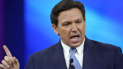 Ron DeSantis yelling and pointing a finger