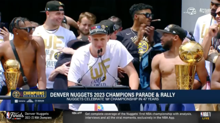 Nikola Jokic at the Denver Nuggets' championship parade