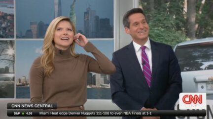 Kate Bolduan and John Berman laughing at Coy Wire's report on the NBA Finals.