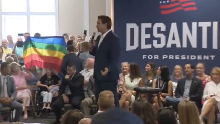 DeSantis Celebrates Physical Removal of Pride Flag Bearing Protestor: 'Leave Our Children Alone`
