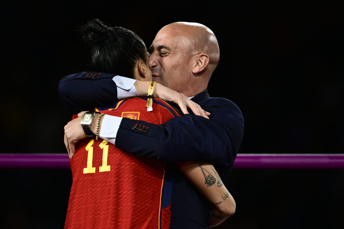 RFEF President Luis Rubiales kisses Spanish soccer player Jenni Hermoso