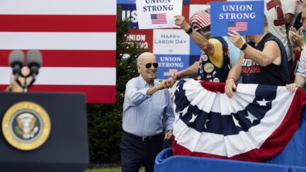 President Joe Biden greets attendees during a Labor Day event at the Sheet Metal Workers Local 19, in Philadelphia, Monday, Sept. 4, 2023.