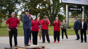 President Joe Biden joins striking United Auto Workers on the picket line, Tuesday, Sept. 26, 2023, in Van Buren Township, Mich.