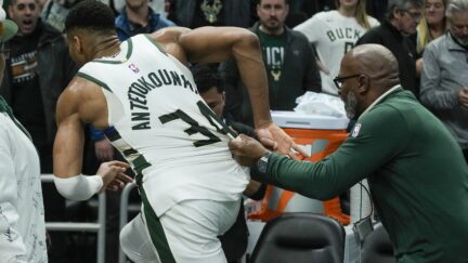 Giannis Antetokounmpo storms the Pacers locker room