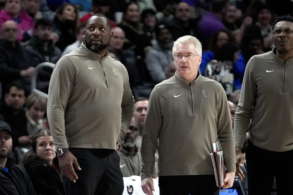 Left to right: Milwaukee Bucks head coach Adrian Griffin and assistant coach Joe Prunty