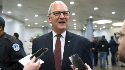 Sen. Kevin Cramer, R-N.D., speaks to reporters after final votes, at the Capitol in Washington, Thursday, April 11, 2019. Cramer, a freshman senator, has indicated he would oppose Herman Cain for a place on the Federal Reserve's Board of Governors if he was nominated by President Donald Trump, likely sinking his chances of confirmation by the Senate.