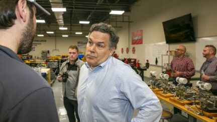 David McCormick, a Republican candidate for a Pennsylvania U.S. Senate seat, tours the Lackawanna College of Petroleum and Natural Gas in Tunkhannock, Pennsylvania, on Tuesday, May 10, 2022.