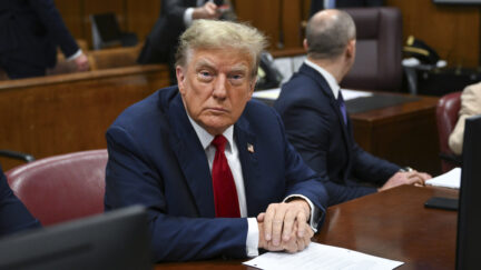 Former President Donald Trump attends the first day of his trial at Manhattan Criminal Court in New York City on April 15, 2024.