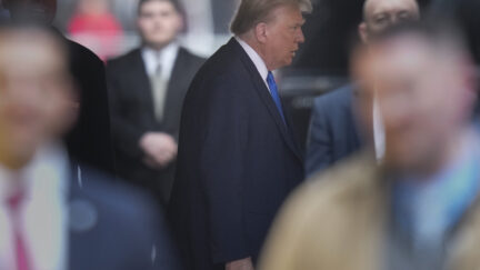 Former president Donald Trump leaves Trump Tower on his way to Manhattan criminal court, Thursday, April 18, 2024, in New York.