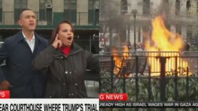 CNN anchors interrupted by self-immolation outside Trump trial