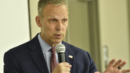 U.S. Rep. Scott Perry, R-Pa., speaks during a campaign event in front of employees at an insurance marketing firm, Thursday, Oct. 17, 2024, in Harrisburg, Pa.
