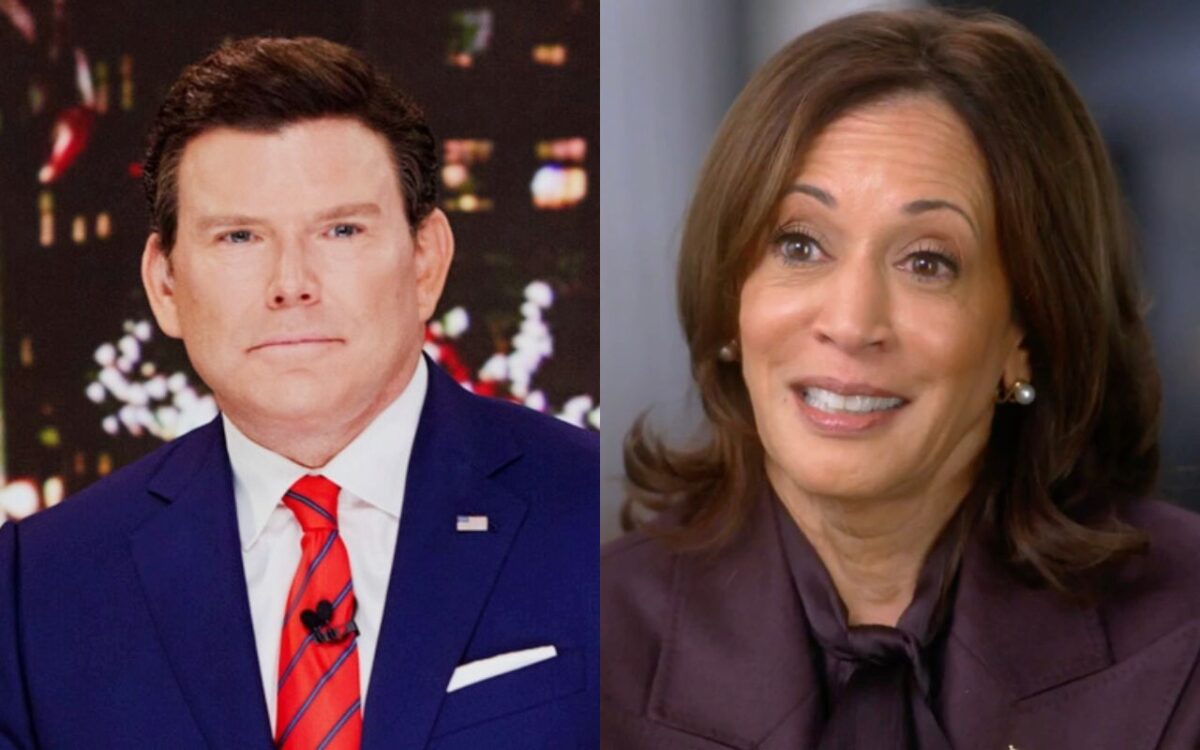 Side by side images of Bret Baier and Kamala Harris